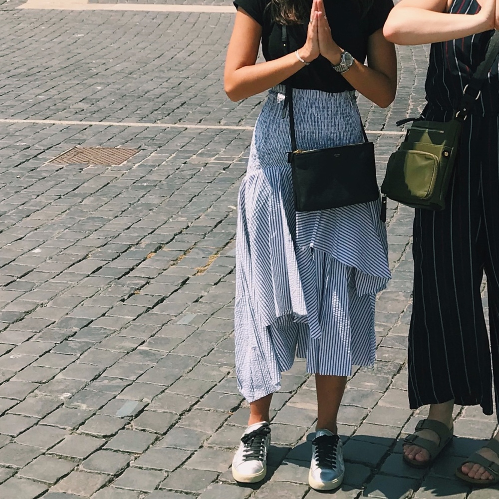 Kendall and Kylie Seersucker Striped Midi Skirt